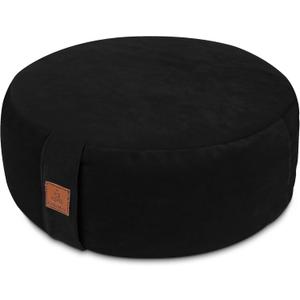 Round Velvet Meditation Pillow D=13"/16" H=5.5" Yoga Bolster Floor Pouf Zafu Buckwheat Meditation Cushion for Sitting on Floor,Removable Organic Cotton Cover Kneeling Pillow (Black)