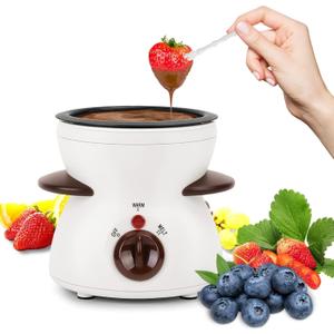 MultiOutools Mini Electric Fondue Pot Set with Dipping Forks, Chocolate Melts Candy Melts Fondue Pot, Melting Chocolate Small Pot for Chocolate, White