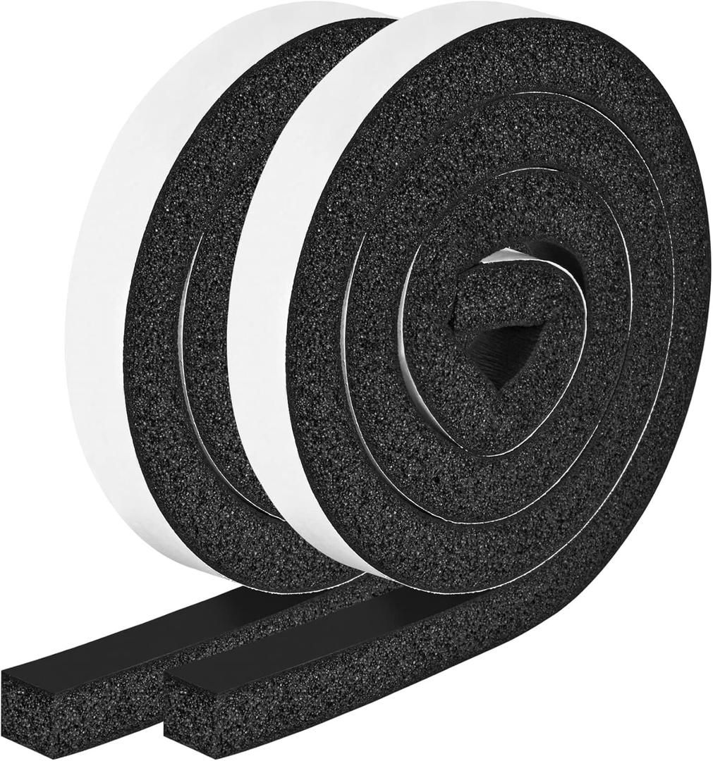 Foam Strips with Adhesive, 1 Inch Wide X 1 Inch Thick, Neoprene Weather Stripping High Density Closed Cell Foam Tape Seal for Doors and Windows Insulation, Total 13 Feet Long(6.5ft x 2 Rolls)