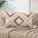Boho Tufted Lumbar Throw Pillow Cover 12x 20 with Tassels, Modern Geometric Farmhouse Neutral Pillow Cushion Cases, Decorative Pillows for Bed, Outdoor Couch Bedroom Car Cream Khaki