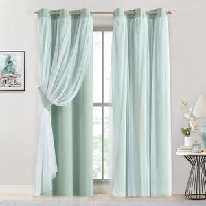 Bujasso Aqua 80% Blackout Curtains with Sheer Overlay Mix and Match Double Layer Thermal Insulated Window Panels 95 inch for Living Room Bedroom Mint Green Drapes with Tiebacks Grommet Top 37"Wx95"Lx2 (Duck Egg) Bujasso Aqua 80% Blackout Curtains with Sheer Overlay Mix and Match Double Layer Thermal Insulated Window Panels 95 inch for Living Room Bedroom Mint Green Drapes with Tiebacks Grommet Top 37"Wx95"Lx2 (Duck Egg)