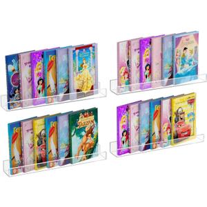 NIUBEE 24" Premium Acrylic Floating Nursery Kids Bookshelf Wall Ledge Shelf, Clear Invisible Spice Rack Bathroom Storage Shelves Display Organizer, 50% Thicker with Screwdriver, Set of 4