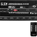 HDMI Matrix Switch 4x2, 4K HDMI Matrix Switcher Splitter 4 in 2 Out Box with EDID Extractor and IR Remote Control Support 4K HDR, HDMI 2.0b, HDCP 2.2, 4K@60Hz, 3D, 1080P