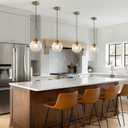 KCO Lighting Mid Century Modern Kitchen Island Pendant Lighting Gold 1-Light Amber Glass Globe Pendant Light Brushed Brass Large Living Room Pendant Light Fixture (2 Pack)