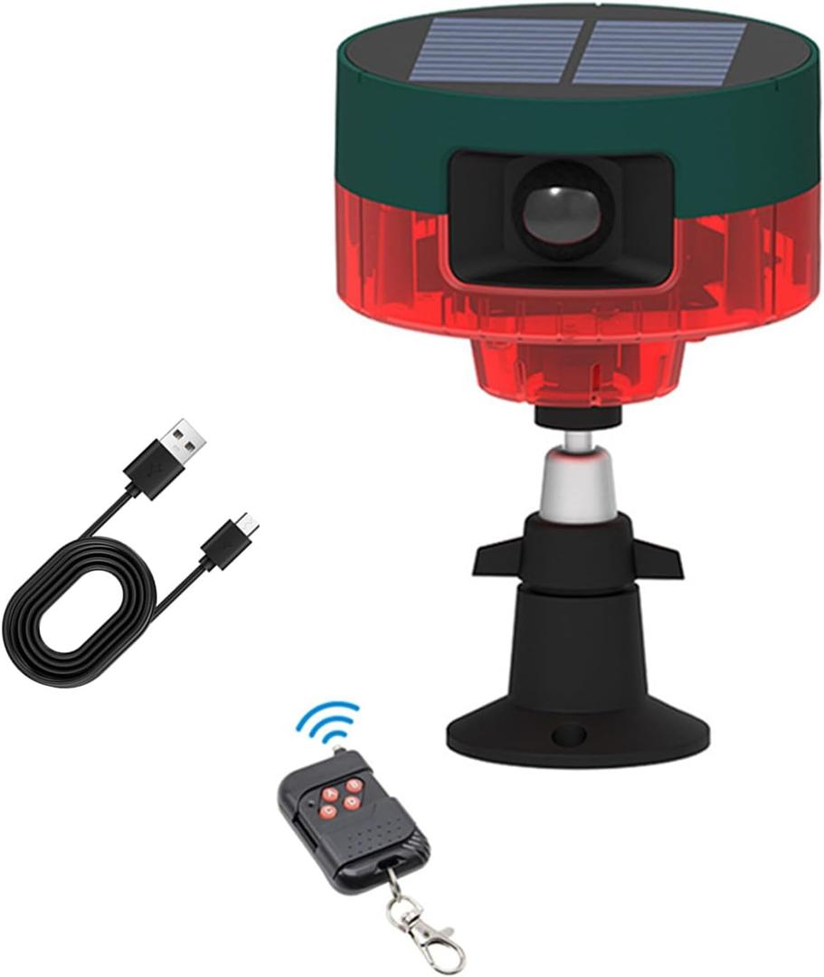 ChunHee Outdoor Motion Sensor Alarm,360° Solar Alarm Motion Detector,13 Sounds inchuding Dog Barking & Support Recording,129db Loud Siren Strobe Light for Home, Villa,Yard,Chicken coop,Farm,Barn
