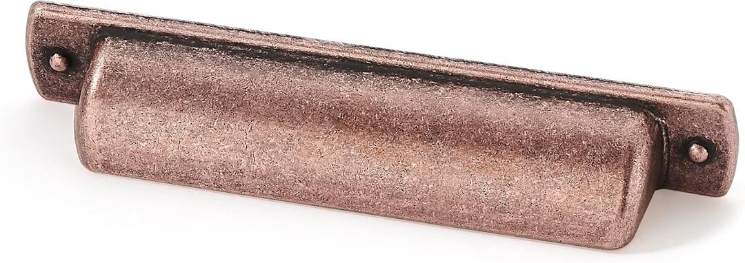 khtumeware 10 Pack Solid Core Kitchen Antique Copper Cabinet Pulls, Luxury Cabinet Handles, Hardware for Doors & Dresser Drawers, 3-3/4 Inch Hole Center, Refined Rustic Collection