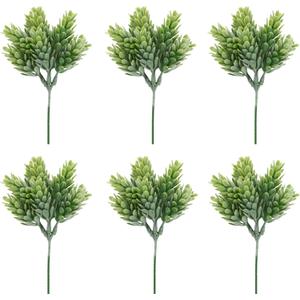 Fake Succulents Artificial Cactus Plants Faux Succulent Unpotted for Bouquet Wreath Home Decor, 6 Pack Flocked Green