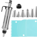 Hendiy Dessert Decorating Syringe Set, Frosting Piping Kit Stainless Steels Cake Decorating Kit with 6 Piping Tips & 9 silicone cupcakes, Cupcake Decorating Kit Piping Bags and Tips Set