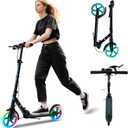 Kick Scooter for Kids Ages 8+ Teens & Adults, with Front handbrake and Rear Brake, and Adjustable Handlebars, Big Sturdy PU Flash Wheels Great Gift & Toy, Black