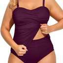 Aqua Eve Women Two Piece Plus Size Tankini Strapless Bathing Suits Bandeau Swimsuits with High Waisted Bottom 14W