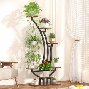 6-Tier Metal Plant Stand Indoor, Rainbow Shape Tall Plant Shelf, Plant Holder Display Flower Stands for Indoor Plants, Large Plant Rack Shelves for Home, Living Room, Patio, Garden (1 Pack)
