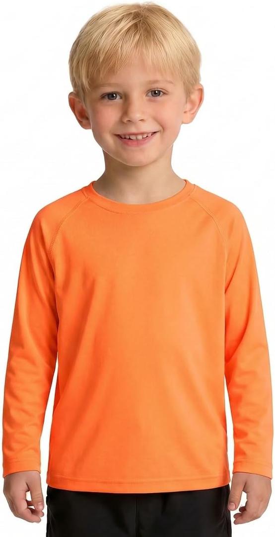 Boys Toddler Long Sleeve Rash Guard UPF 50+ Sun Shirt Kids UV Protection Swim Shirt Relaxed Fit Athletic Top (Orange) size 4T