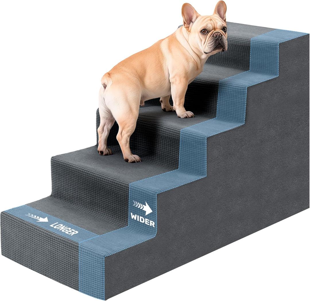 Dog Steps for High Bed, Extra Wide 23" H Dog Stairs for Small Dogs, 5-Tier Pet Stairs with Washable Cover, Non-Slip Pet Steps for Dogs to Get On Bed