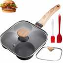 Egg Pan With Lid 4-Cup Nonstick, and Healthy Granite Egg Frying Pan, Versatile Breakfast Skillet for Eggs, Pancakes, Plett, Crepes, Compatible with Gas Stove and Induction Cooktop