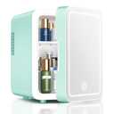CUTIEWORLD Skincare Fridge with Dimmable LED Light Mirror, 4L Mini Fridge For Desktop, Travel or Cool & Heat, Makeup Fridge for Cosmetics, Skin Care and Food, Green