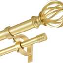 Brass Double Curtain Rods 36-72 Inch, Double Curtain Rods with Round Cage & Barrel Finials, 1-Inch Front and 5/8 Inch Back Double Drapery Rod, Telescoping Double Curtain Rod for Window