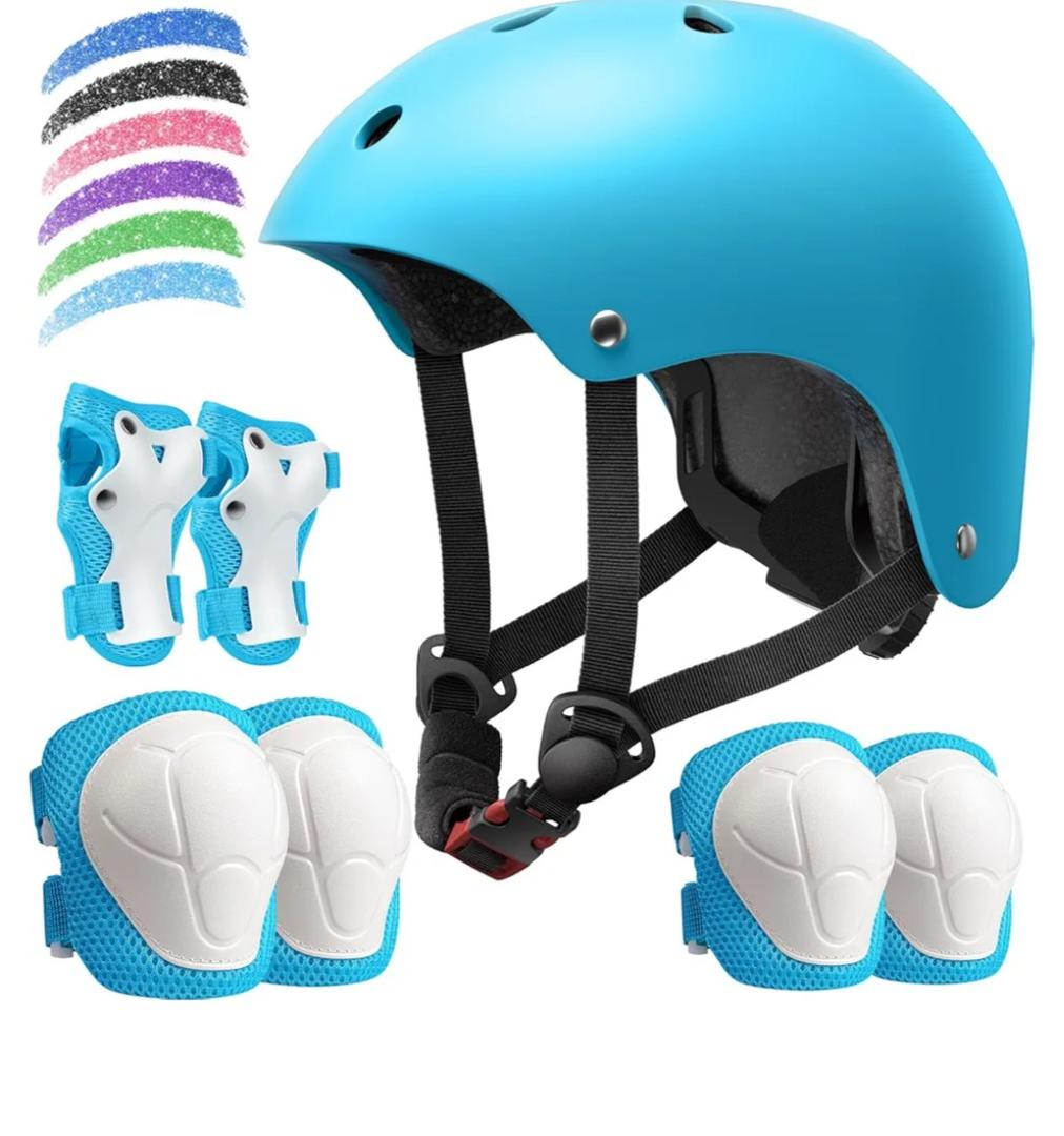 Kids Bike Helmet Set, Adjustable Helmet for Ages 3-10 Year Boys Girls, Pad Set with Knee and Elbow Pads for Bike, Roller, Skating, Scooter, Longboard and More Sports, M