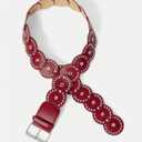 MakeMeChic Women's Faux Leather Wide Disc Buckle Belt Boho Disk Western Waist Belts Red One-Size