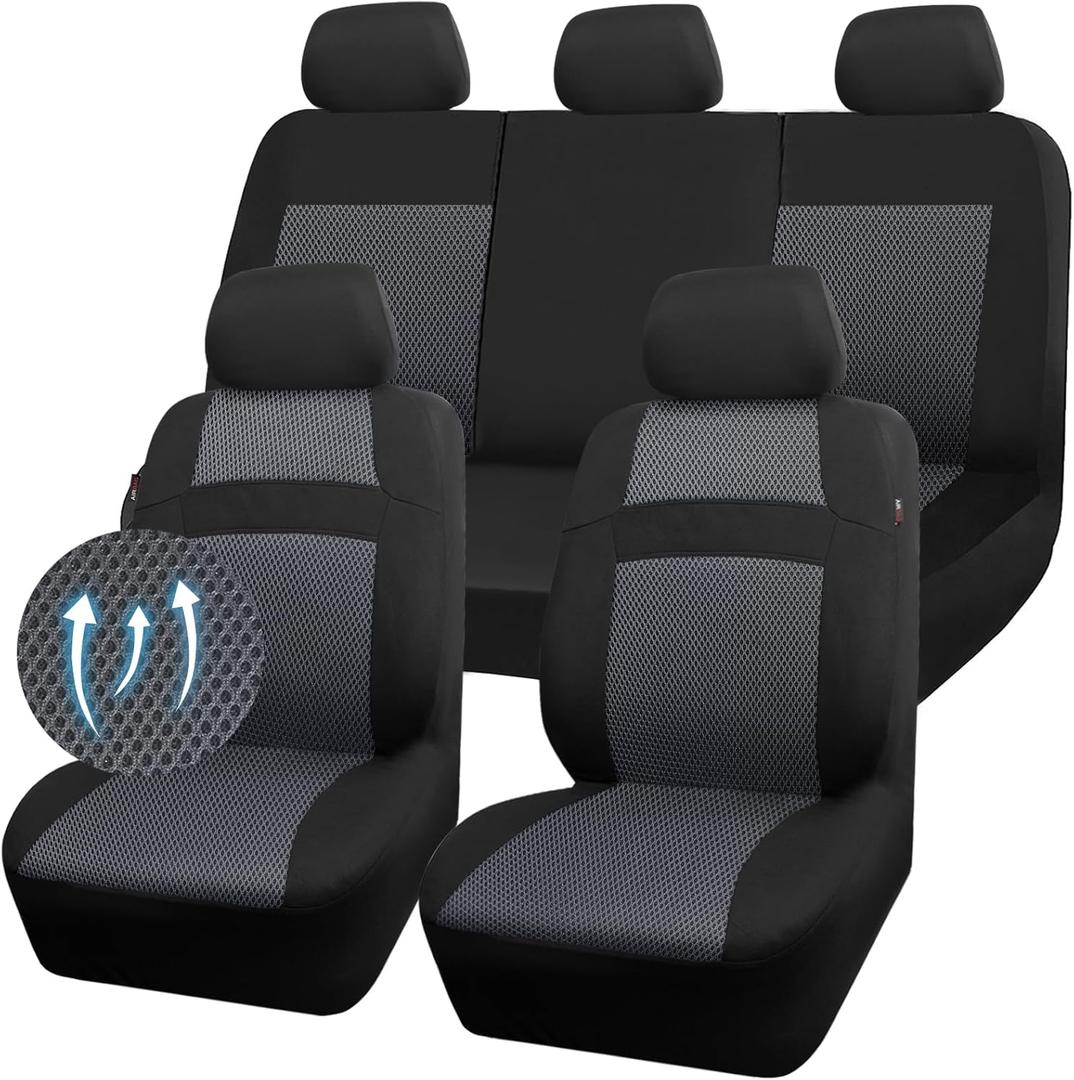 CAR PASS 3D Air Mesh Seat Cover Full Sets, Charcoal Car Seat Cover with 5mm Composite Sponge Inside, Airbag Compatible Universal Fit for SUV,Vans, sedans, Trucks, Automotive Interior Covers (Black Gray)