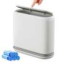Small Bathroom Trash Can with Lid, 2.3 Gallon Slim Trash Can, Narrow Garbage Can with Hidden Liner & Auto-Smooth Bag Fit, Press-to-Open Lid, White, for Bathroom, Bedroom, Office, Kitchen
