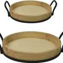 Wooden Serving Tray, Breakfast Tray, Round Wooden Trays with Handles, Used in Bedroom, Kitchen, Bathroom, Coffee Tables, Hospital, Outdoors, Restaurant. (15.7 Inches + 12 Inches,2 PC Set)