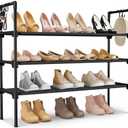 LANTEFUL 3 Tier Shoe Rack for Closet, Shoe Organizer with 5 Hooks, Long Shoe Shelf Storage for Sneaker and Boot Stackable Free Standing Shoe Rack for Entryway, Garage, Small Spaces, Dorm