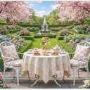 7x5ft Tea Party Garden Backdrop Spring Yard Fountain Dessert Table Floral Photography Background Girl Birthday Party Baby Shower Decorations Photo Booth Props