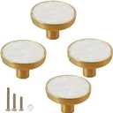 ESreake Gold Knobs for Dresser Drawers, Brass Decorative Cabinet Round Knobs, 1.25" Northern Europe/Chinese Style Pearl Shell Handles pulls knobs for Home Decor Furniture (4 Pack, Snow White)