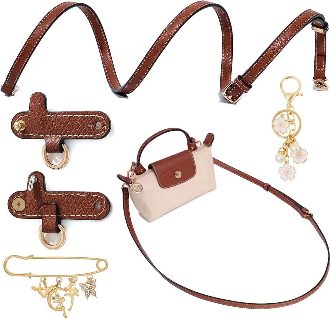 LUNINGLA Leather Strap Replacement for Longchamp Mini Bag Shoulder Pouch, Adjustable Bag Strap Crossbody Conversion Kit Compatible with Long Champ Handbag