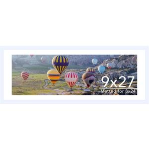 JCJMY 9x27 Picture Frame with 8x24 Mat, Display Photo 8x24 with Mat or 9 x 27 Without Mat, Wall Hanging Large 9 by 27 Poster Frame with Plexiglass, White