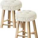 Sunlit Bar Stool Covers - Set of 2 Round Bar Stool Seat Covers, Soft and Cushioned Bar Chair Covers, Easy to Install and Wash, Cover Only, 14 Inch Diameter, Beige (14" x 14" x 3" (Pack of 2))