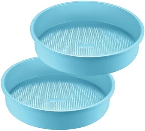HONGBAKE 9 Inch Round Cake Pan Set of 2, Nonstick Ceramic Coating Cake Molds with Diamond Texture, Aluminized Steel Cake Pans Sets for Baking & Cheesecake, Heavy Duty & Non-Toxic (Light Blue, 2PCS)