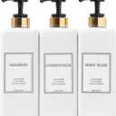 Shampoo and Conditioner Dispenser - Modern Gold Design Large 27oz Shower Soap Dispenser Set of 3, Refillable Empty Plastic Pump Bottles for Bathroom, 6 Waterproof Labels Included, Black