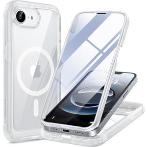 Miracase Magnetic for iPhone 16e Case Full-Body Phone with Built-in Glass Screen Protector, [Compatible with MagSafe] Military Drop Proof 16E Cover Bumper 6.1 inch, Matte Clear