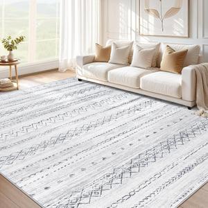 cotiled 9x12 Area Rug Living Room: Washable Boho Rugs with Non Slip Backing Large Soft Indoor Stain Resistant Carpet for Bedroom Farmhouse Dining Room Lightweight Home Decor Grey