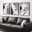 Large Framed Black and White Gray Abstract Canvas Wall Art, Set of 3 Piece Contemporary Paintings Artwork for Walls, Modern Minimalist Prints Pictures for Living Room Hallway Office Wall Decor, Total 30x60 Inch