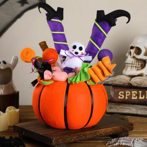 Geelin Halloween Table Centerpieces 12.2" x 7.6" Halloween Pumpkin Tabletop Decorations Artificial Pumpkins Flowers Ghost Candy Witch Decor for Table Home Kitchen Indoor Party Supply