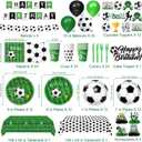 Soccer Birthday Party Decorations Includes Plates, Napkins, Cups, Banner, Hanging Swirls, Tablecloths, Balloons, Toppers, Honeycomb Centerpieces for Sport Soccer Party Decorations, Serves 24