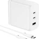 100W Smart GaN PD Charger, 6.6ft/2m 100W E-Mark Cable, 3 Ports (2 USB-C, 1 USB-A), Compatible with MacBook Pro, Pixelbook, ThinkPad, XPS, iPad Pro, Samsung S25 Ultra, iPhone 16 Pro & More