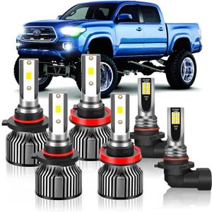 Compatible For Toyota Tundra 2007 2008 2009 2010 2011 2012 2013 High Beam +Low Beam + Fog Light Bulbs Combo Pack, 6500K White, 400% Brightness with Cooling Fan, Plug and Play, Waterproof, Pack of 6