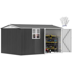 DWVO 12x8ft Metal Outdoor Storage Shed with Window, Lockable Tool Storage Sheds, Oversized Steel Garden Sheds with Sloped Roof for Backyard, Patio, Garage, Lawn, Gray & White