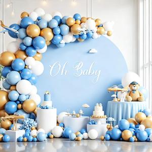 Gallety 7.2FT Baby Blue Round Backdrop Cover with Size Adjuster & 4 Metal Clips, Universal Fit for 5ft-7.2ft Circle Stand, Polyester Fabric Arch Cover for Wedding, Birthday Party, Photography Decor