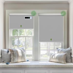 Motorized Roller Blinds, Blackout Automatic Shades with Solar Panel Cordless Smart Blinds for Windows, Custom Electric Blinds Horizontal Roller Shades with Remote Control,Gray,33" W X 72" H