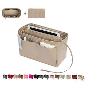 ZTUJO Purse Organizer Insert, Felt Bag Organizer with Metal Zipper, Handbag & Tote Shaper, For Speedy Neverfull Tote, 7 Sizes(Slender Large, Silky Beige)