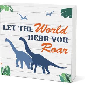 Rustic Dinosaur Wooden Block Sign, Decorative Sign for Boys' Room, Office, Home, Gift Idea, 5" x 5"