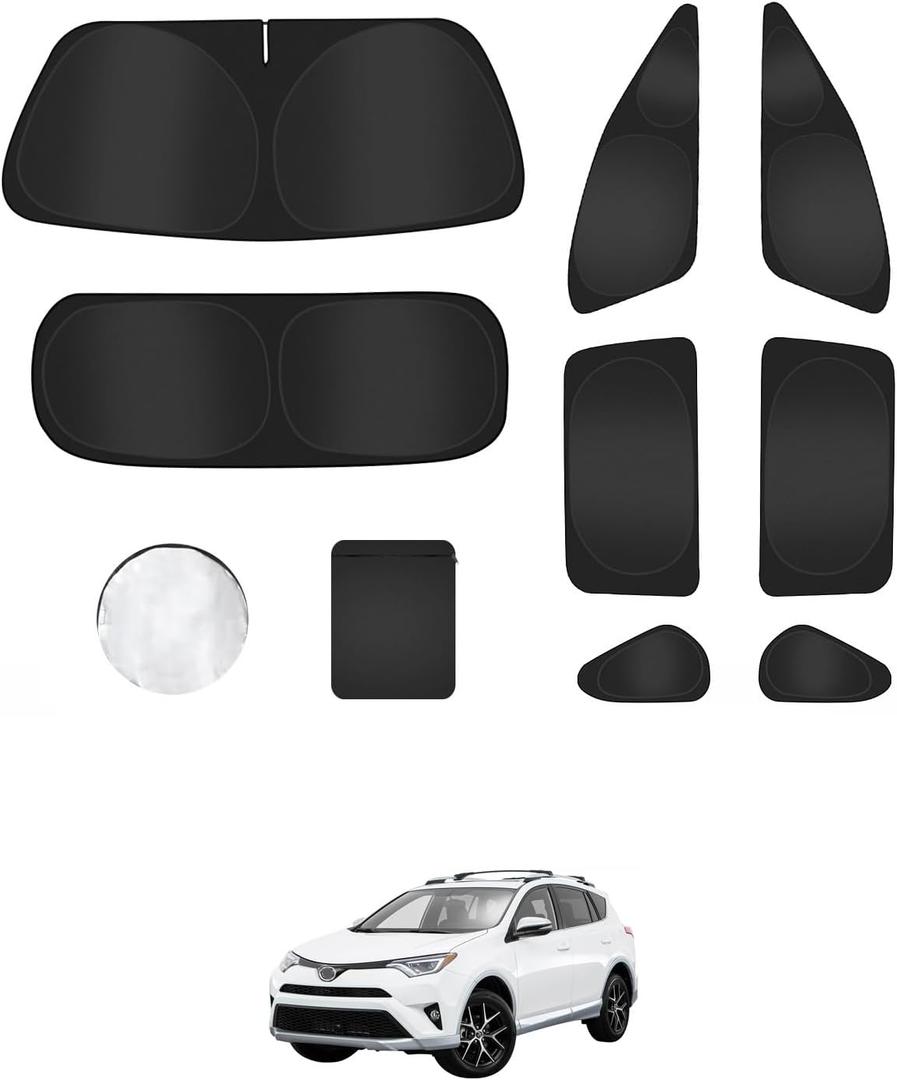 8PCS Window Shades for Toyota RAV4(2013-2018) Accessories Full Coverage Sun Shade for Side Windows, Rear Triangular & Windshield UV Protection & Privacy for Camping, Napping, Relaxing