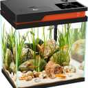 Fish Tank Smart Aquarium Kit, 3.6 Gallon Multi-Layer Filtration System Silent Water Pump, Temperature Display 8 Colors Lighting Auto Feeder Aromatherapy Box for Fish Betta Room Desktop Decor