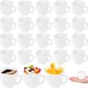 Amyhill 50 Pcs Disposable Tea Cups Mini Plastic Tea Cup Bulk with Handle Hard Plastic Coffee Mug Disposable Square Espresso Mug for Party Catering (White)