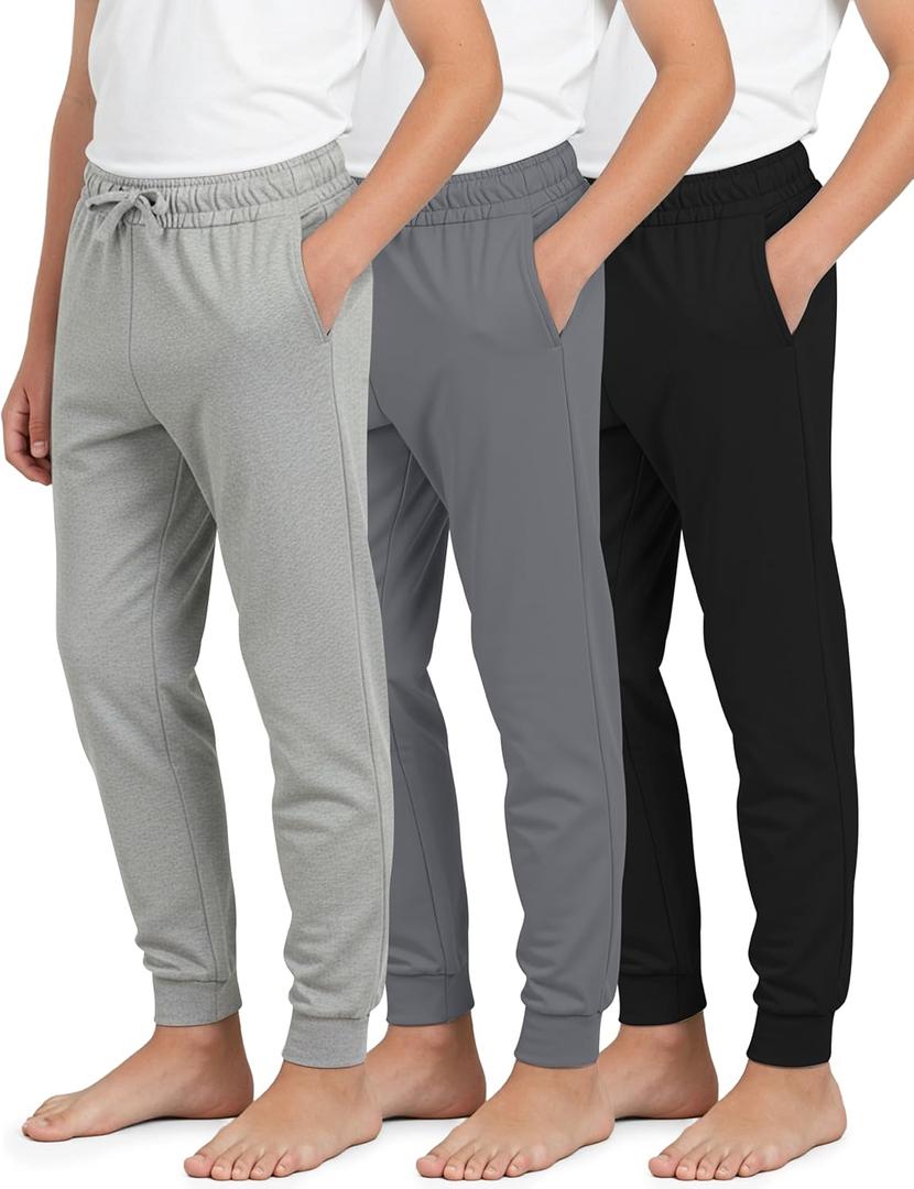 Real Essentials 3 Pack: Boys Ultra-Soft Jogger Pajama Pants - Kids Lounge Pjs Sleepwear (Size 4-18) (6-7)