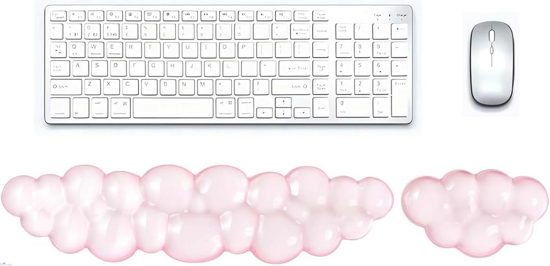 Gel Cloud Wrist Rest Set, Clear Gel Cloud Keyboard Wrist Rest with Non-Slip Base, Ergonomic Wrist Support for Typing Pain Relief, Cute Wrist Pad for Office, Gaming, Computer, Laptop - Pink